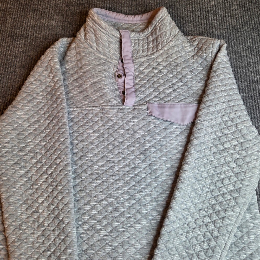Entro Womens Grey Quilted Snap Mock Neck Pullover Sweatshirt T10664 Large